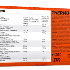 Thermo Speed Extreme dawkowanie: składniki aktywne w 1 i 2 kapsułkach, w tym ekstrakt z zielonej herbaty, gorzkiej pomarańczy, guarany, kofeina, piperyna.